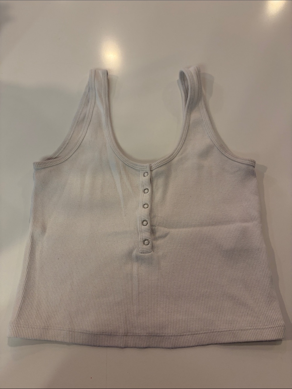 Abercrombie Women's White Ribbed Henley Crop Tank Top